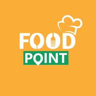 Gıda logo şablonu. Kaşık ve çatal ile tasarım öğeleri. Sarı arka plan üzerinde izole minimalist vektör logosu.