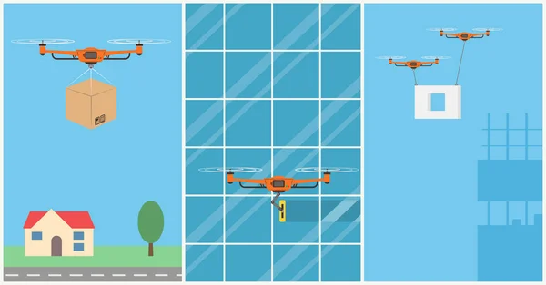 Σύνολο Των Drones Τηλεχειριστήριο Drone Για Την Παράδοση Πλύσιμο Κατασκευή — Διανυσματικό Αρχείο