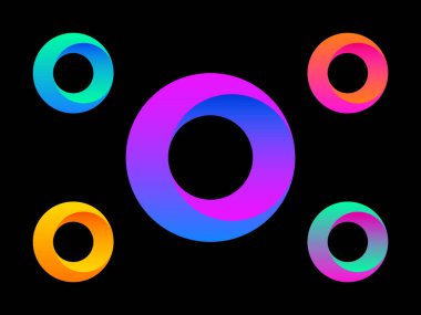 Logo mektubu. Renkli daire seti. Siyah arkaplanda renk değişkeni logosu. Modern tasarım şablonu. Geometrik kalın şekil. İnternet sitesi, afiş, poster için evrensel grafik. Vektör illüstrasyonu.