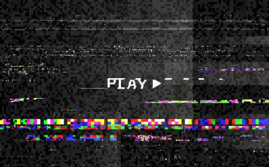Vhs etkisi olan arıza oyunu. Renkli dijital çarpıtmalar. Rastgele elementler hareket halinde. Fütürist dinamik etki. Video problemi konsepti. TV ekran konsepti. Vektör illüstrasyonu.