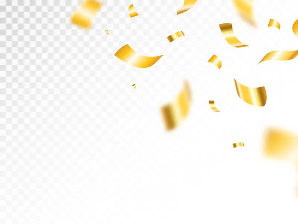 Aur Confetti Fundal Transparent Flying Șablon Confetti Defocalizat Decoratiuni Lux — Vector de stoc