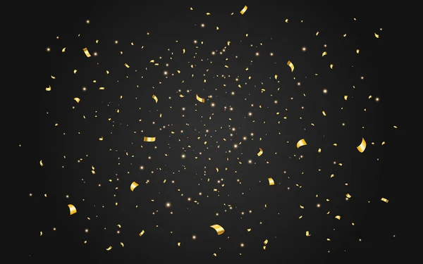 Gold Dust Confetti Glowing Particles Black Backdrop Bright Golden Powder — Stock Vector
