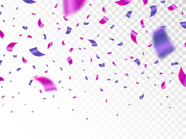 Purple Pink Confetti Isolated Transparent Background Falling Color Confetti Realistic — Stock Vector