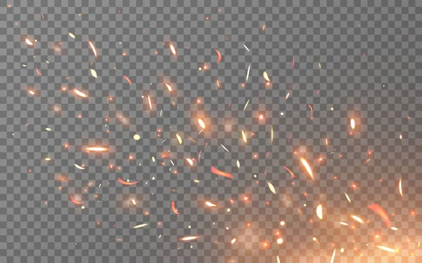 Chispas Fuego Aisladas Sobre Fondo Transparente Claro Ardiendo Partículas Volando — Vector de stock