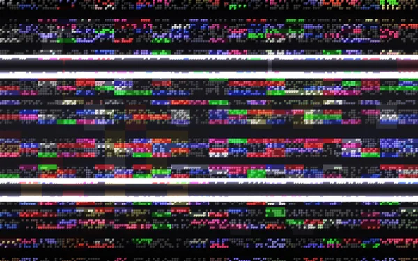 Glitch Digitales Farbrauschen Abstrakte Verzerrungen Mit Horizontalen Weißen Linien Videotextur — Stockvektor
