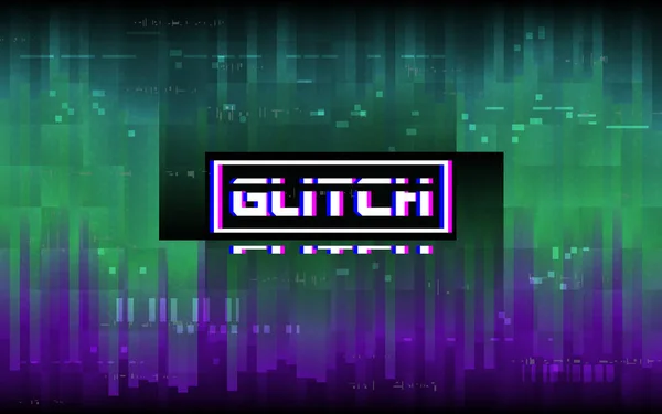 Glitch Konceptet Lila Och Grön Distorsion Med Stereoeffekt Text Abstrakta — Stock vektor
