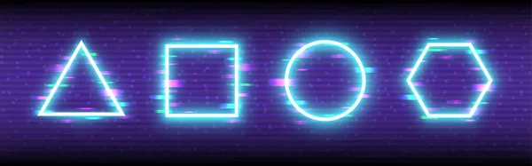 Glitch Neon Vormen Retro Futuristische Achtergrond Cyberpunk Geometrisch Concept Driehoek — Stockvector