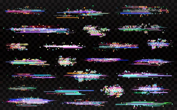 Elemen Glitch Ditetapkan Glitched Lines Noise Templat Galat Warna Kesalahan - Stok Vektor