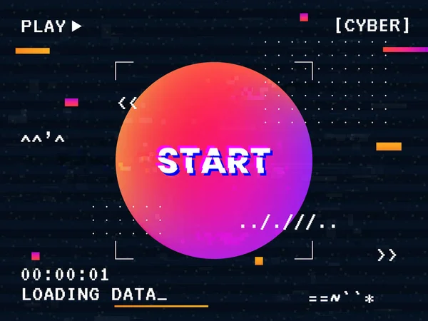 复古未来主义的小故障 网络朋克开始的概念与抽象几何形状 具有彩色圆形元素的未来主义构图 老旧的电脑游戏海报矢量说明 — 图库矢量图片