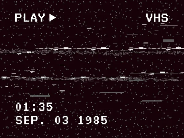 Arızalı kamera etkisi. Retro VHS arka planı. Eski video şablonu. Sinyal yok. Kaseti geri sar. Vektör illüstrasyonu.