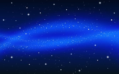 Sihirli yıldız tozuyla Samanyolu. Yıldızlı gece gökyüzü ile uzay arkaplanı. Parlak yıldızlı parlak nebula deseni. Yıldızlı karanlık evren. Vektör illüstrasyonu.