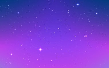 Uzay arkaplanı. Renkli samanyolu. Parlayan yıldızlı mor kozmos. Yıldız tozu ve nebulasıyla renkli bir galaksi. Sihirli yıldızlı gökyüzü. Moda vektör illüstrasyonu.