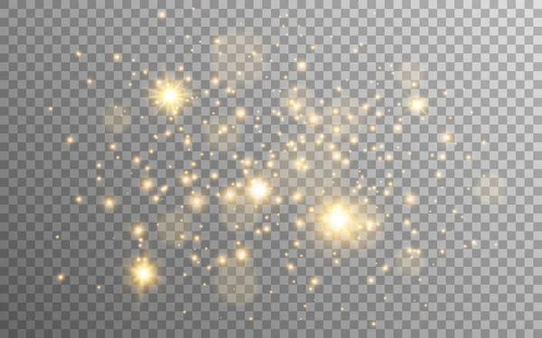 Золотой Блеск Звезды Прозрачном Фоне Золотые Частицы Звездной Пылью Волшебная — стоковый вектор