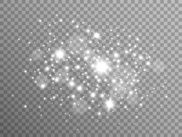 Estrelas Brancas Faíscas Fundo Transparente Partículas Prata Com Poeira Estelar — Vetor de Stock