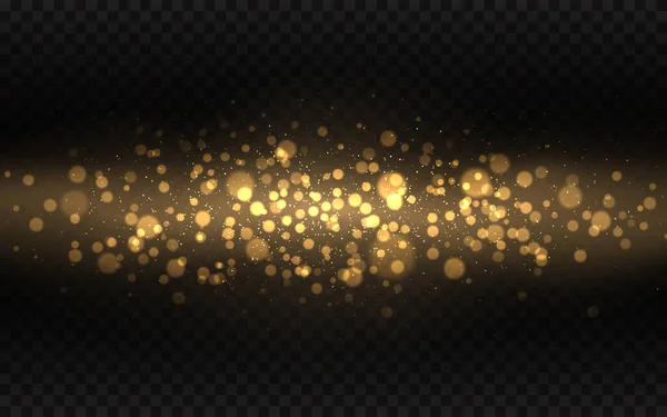 Golden Wave Particles Dark Transparent Background Sparkling Bokeh Gold Dust — Stock Vector