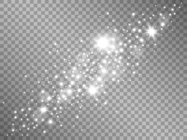 Luzes Prateadas Sobre Fundo Transparente Espumante Poeira Estelar Com Estrelas — Vetor de Stock