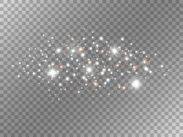 Etincelles Blanches Sur Fond Transparent Paillettes Poussière Brillante Effet Lumière — Image vectorielle