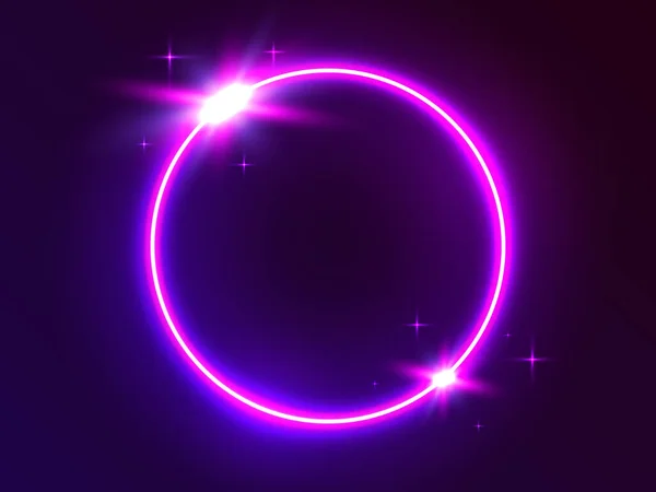 Neon Circle Futuristic Light Glowing Frame Dark Backdrop Light Ring — Stock Vector