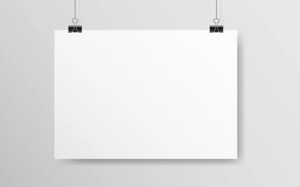 White Horizontal Poster Mockup Empty Paper Hanging Wall Light Blank — Stock Vector