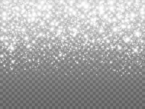 Partículas Brillo Plateadas Sobre Fondo Transparente Caída Estrellas Brillantes Polvo — Vector de stock