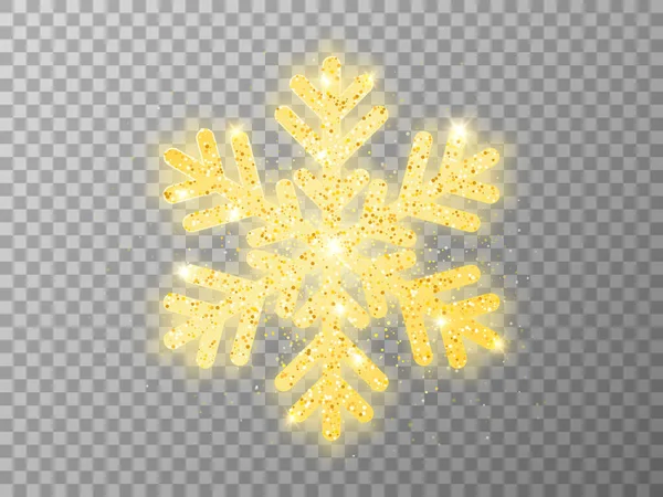 Gold Snowflake Transparent Backdrop Christmas Luxury Element Bright Glitter Glowing — Stock Vector