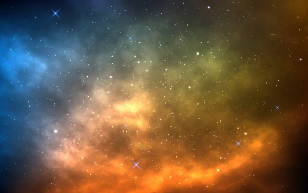 Fondo Espacial Con Nebulosa Amarilla Azul Universo Realista Fondo Cósmico — Vector de stock