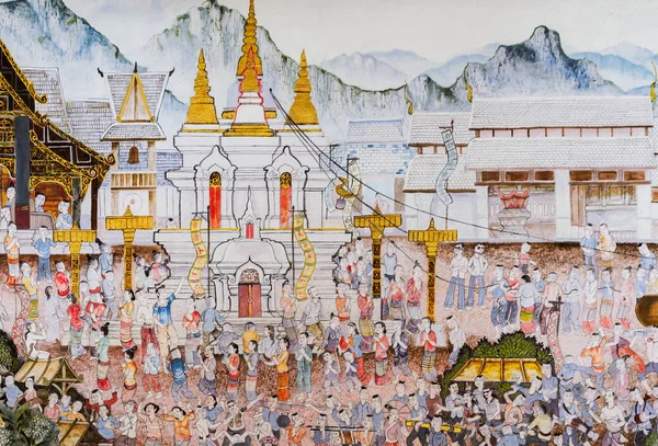 Chiang Mai Thailand October 2014 Thai Lanna Mural Painting Buddist — 图库照片