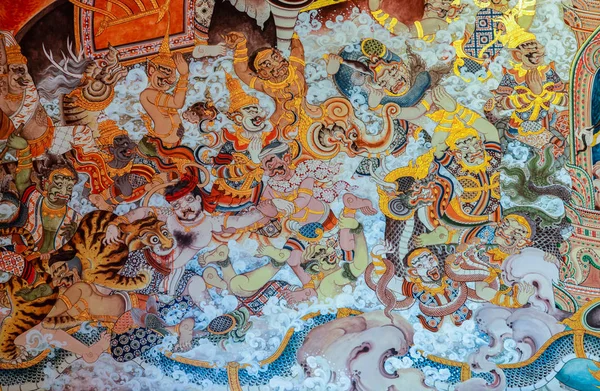 Suphan Buri Thailand Janeiro 2014 Pintura Mural Templo Budista Dentro — Fotografia de Stock