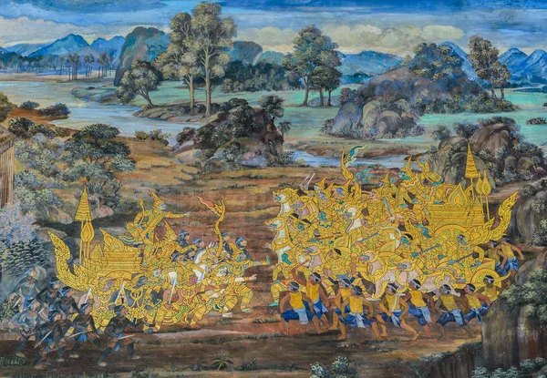 Bangkok Thaïlande Décembre 2017 Ancienne Peinture Murale Thaïlandaise Épopée Ramakien — Photo