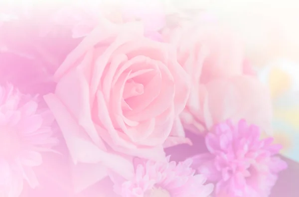 柔らかい色の背景のピンクの花束バラの花 — ストック写真