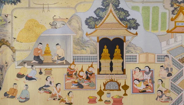 Buddhist temple mural painting in  Thailand — Stock Photo, Image