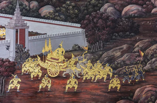 Väggmålning fresk av Ramakien epic på Grand Palace i Bangkok, Th — Stockfoto