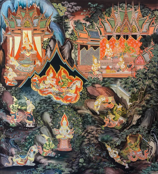 Tayland Budist tapınağı duvar resim sanatı — Stok fotoğraf