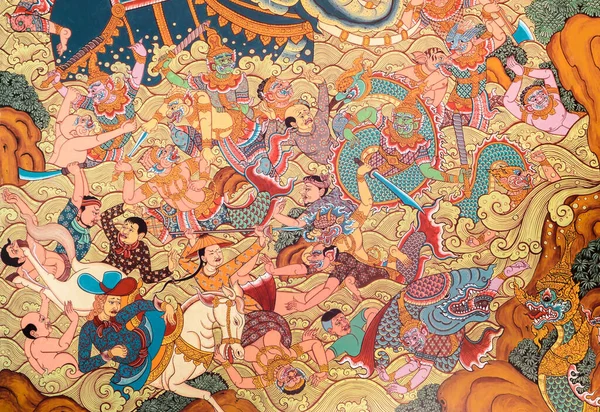 Нонтабури Тайланд Июля 2015 Фреска Древнебуддийского Храма Изображающая Жизнь Будды — стоковое фото