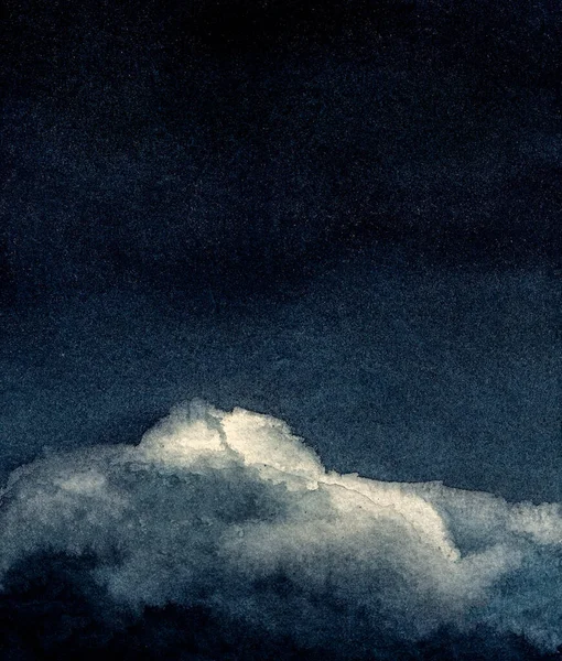 Hvězdná Noční Obloha Mrakem Akvarel Malování Pozadí Ručně Kreslený Papíře — Stock fotografie