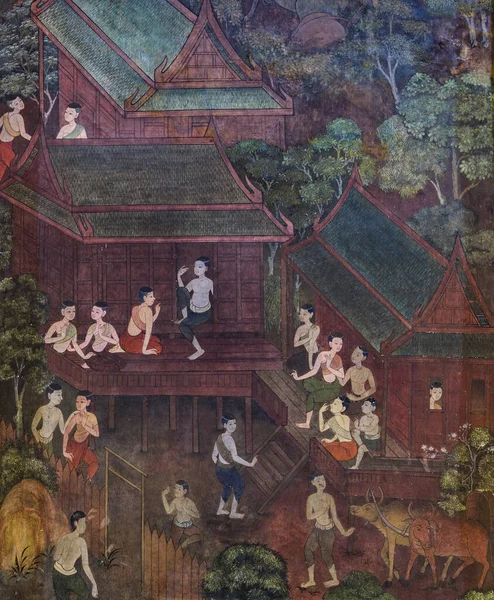 Bangkok Tajlandia Listopad 2014 Starożytny Buddyjski Obraz Ścienny Świątyni Buddy — Zdjęcie stockowe