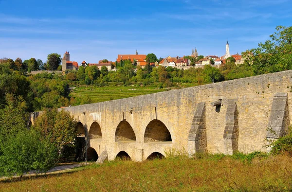 Rothenburg Στη Γερμανία Παλιά Γέφυρα Του Ποταμού Tauber — Φωτογραφία Αρχείου