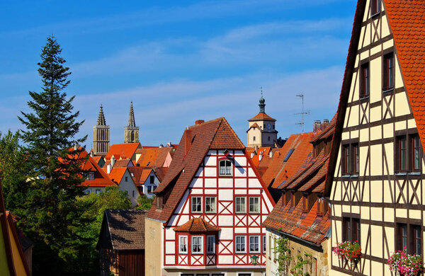 Rothenburg in Germany, many timbered houses