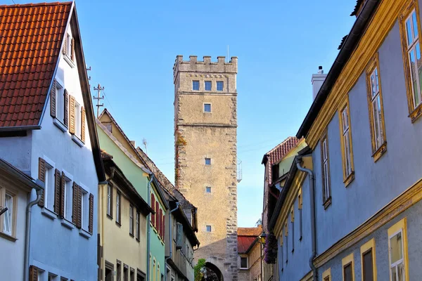 독일의 마을 Aub, 도시 벽에서 타워 — 스톡 사진
