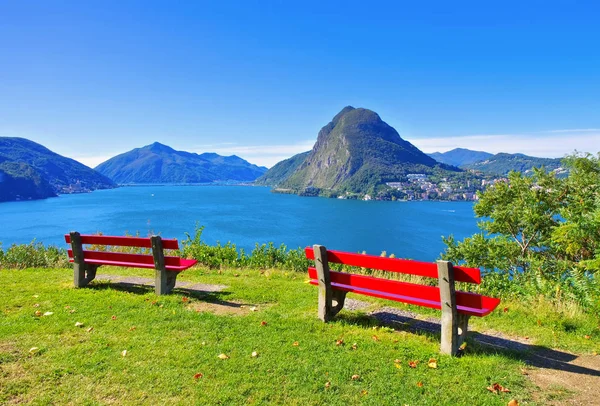 Jezioro Lugano i Monte San Salvatore — Zdjęcie stockowe