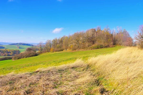 Berg Grosser Stein Het Zittau Gebergte Herfst — Stockfoto