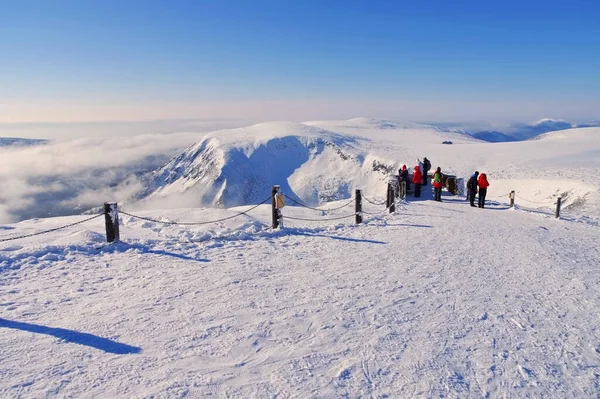Vista Montanha Sniezka Inverno Montanhas Gigantes — Fotografia de Stock