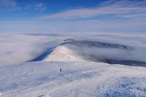 Widok Góry Sniezka Zimie Karkonosze — Zdjęcie stockowe