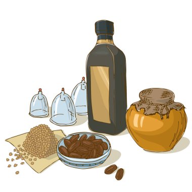 Ethnoscience, tatlım, kimyon yağı, tarihler, helba tohumlar ve hijama kavanoz