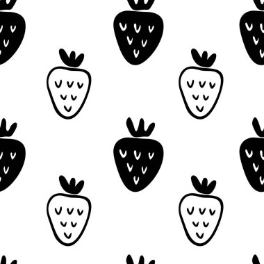 Çilek siyah beyaz seamless modeli