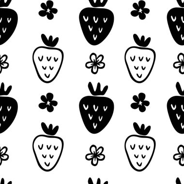 Çilek siyah beyaz seamless modeli 
