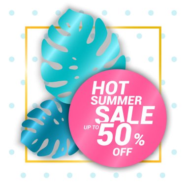 Şablon monstera'nın yaprak lekeli zemin ve pembe daire üzerinde bir yazıt ile