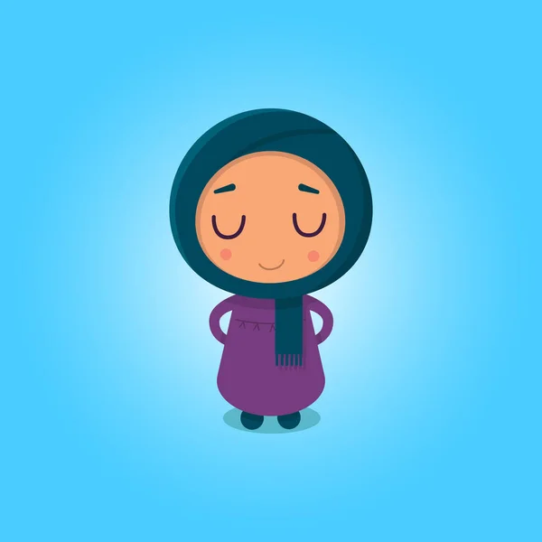 Muslim Girl Flat Style Tha Blue Background — Stock Vector