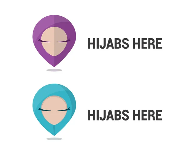 Geo Tag Sous Forme Une Tête Femme Hijab — Image vectorielle