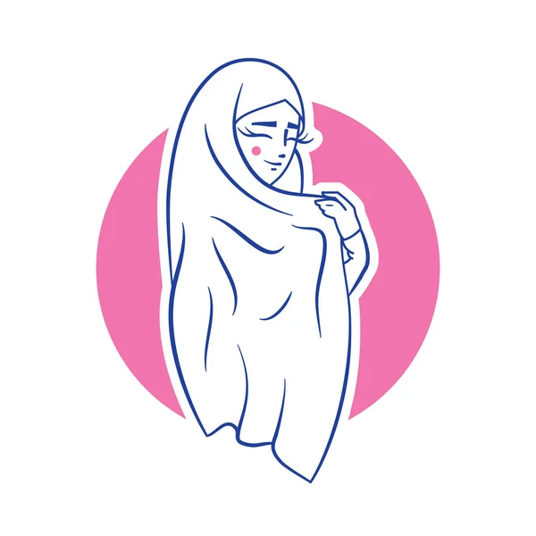 Femme Écharpe Femme Hijab Sur Fond Rose Rond — Image vectorielle